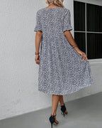 Robe Midi À Motif Floral Avec Col Rond Et Manches Courtes Pour Femme | Idéale Pour Le Jour Et La Soirée