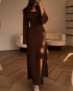 Robe Longue En Maille Avec Manches Longues Et Taille Cintrée Pour Femmes | Adaptée Aux Tenues Quotidiennes