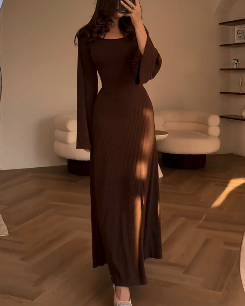 Robe Longue À Manches Longues En Maille Côtelée Pour Femme | Idéale Pour Un Usage Quotidien