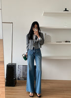 Jean à Jambe Large avec Taille Haute Structurée pour Femme | Idéal pour Tenues Décontractées