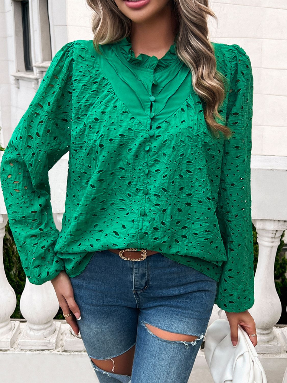 Blouse à Volants avec Col Rond pour Femme | Idéale pour Toutes Saisons