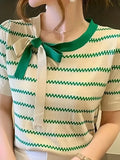 Haut À Col Polo Avec Encolure À Nouer Et Motif Rayé Pour Femme | Idéal Pour Usage Quotidien Et Loisirs