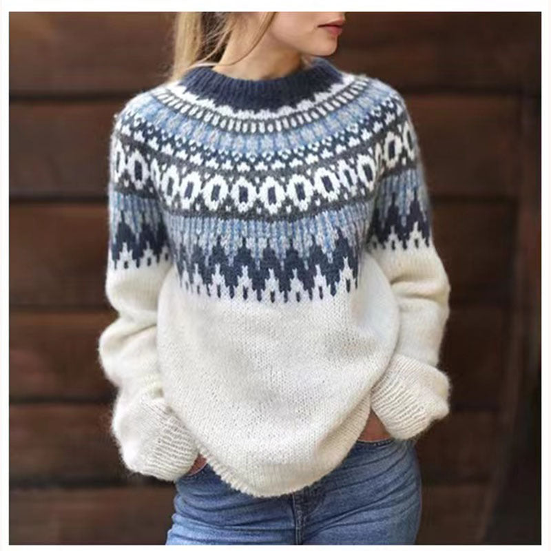 Pull Avec Motif Traditionnel Et Coupe Droite Pour Femme | Idéal Pour La Saison Froide