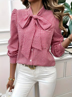 Blouse à Carreaux avec Détail Nœud pour Femme | Idéale pour Usage Quotidien et Bureau