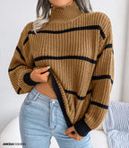 Pull À Col Roulé Rayé avec Manches Longues pour Femme | Idéal pour l’Automne Et l’Hiver