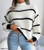 Pull À Col Roulé Rayé avec Manches Longues pour Femme | Idéal pour l’Automne Et l’Hiver