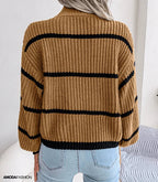 Pull À Col Roulé Rayé avec Manches Longues pour Femme | Idéal pour l’Automne Et l’Hiver