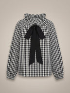 Blouse Ajustée Avec Motif Carreaux Et Nœud Pour Femme | Idéale Pour Usage Quotidien Et Travail