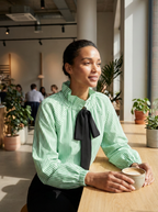 Blouse Ajustée Avec Motif Carreaux Et Nœud Pour Femme | Idéale Pour Usage Quotidien Et Travail