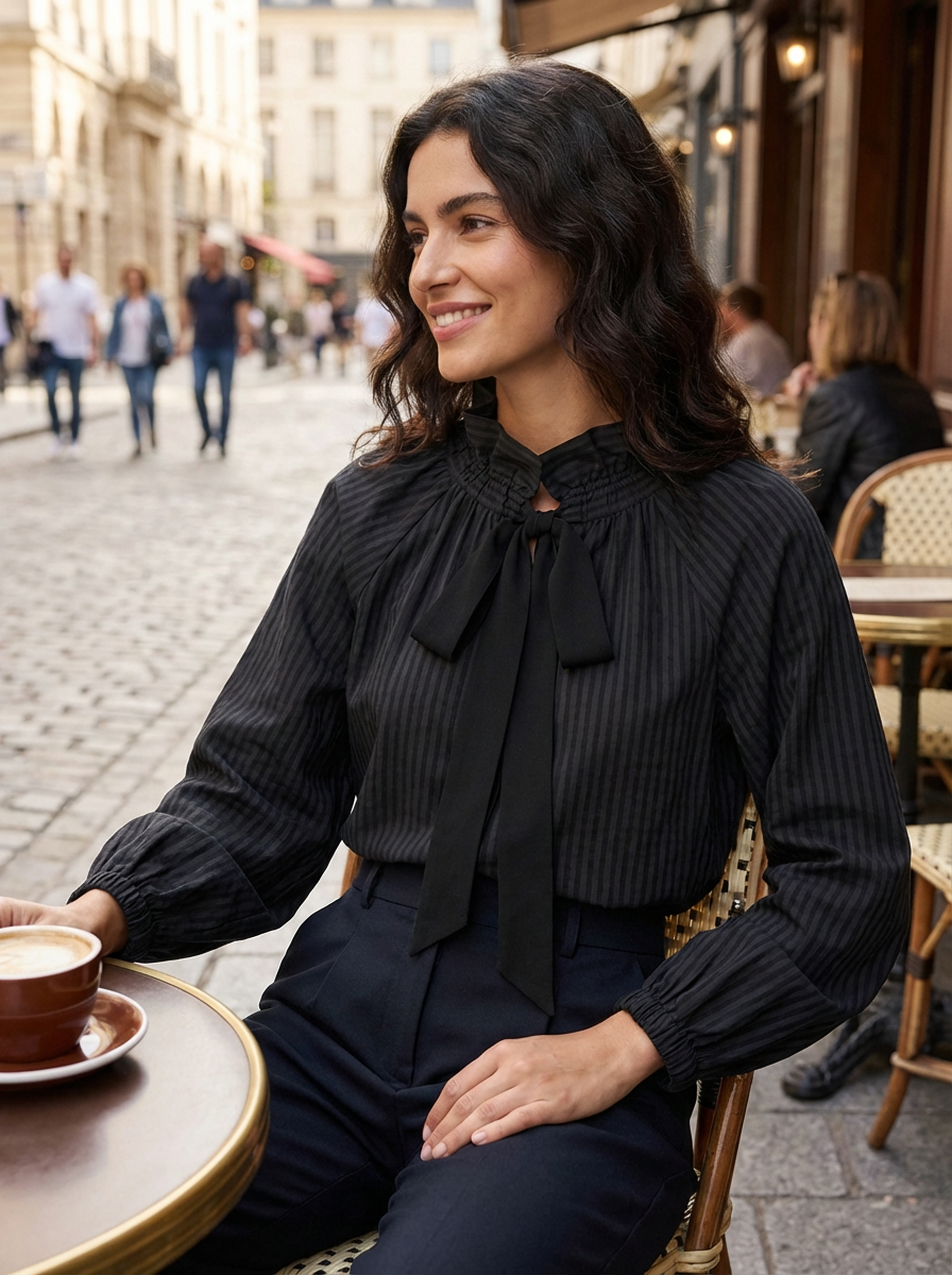 Blouse Ajustée Avec Motif Carreaux Et Nœud Pour Femme | Idéale Pour Usage Quotidien Et Travail