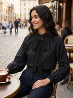 Blouse Ajustée Avec Motif Carreaux Et Nœud Pour Femme | Idéale Pour Usage Quotidien Et Travail