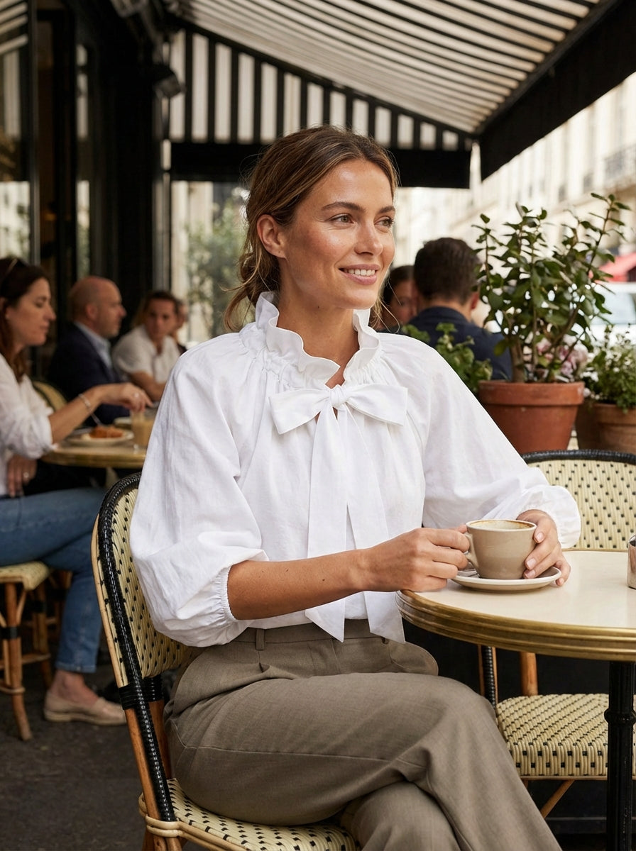 Blouse Ajustée Avec Motif Carreaux Et Nœud Pour Femme | Idéale Pour Usage Quotidien Et Travail