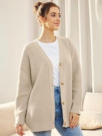 Cardigan Relaxé à Col V avec Boutons pour Femme | Idéal pour le Quotidien et la Superposition