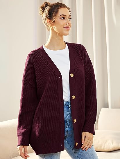 Cardigan Relaxé à Col V avec Boutons pour Femme | Idéal pour le Quotidien et la Superposition