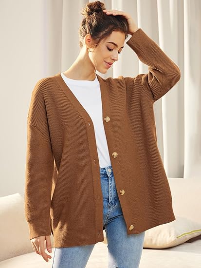 Cardigan Relaxé à Col V avec Boutons pour Femme | Idéal pour le Quotidien et la Superposition