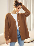 Cardigan Relaxé à Col V avec Boutons pour Femme | Idéal pour le Quotidien et la Superposition