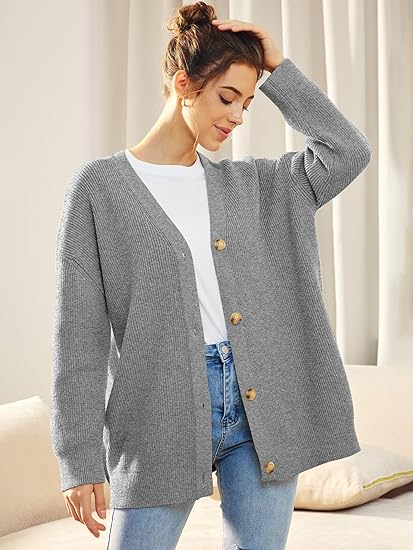 Cardigan Relaxé à Col V avec Boutons pour Femme | Idéal pour le Quotidien et la Superposition