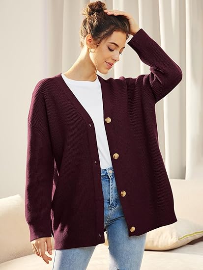 Cardigan Relaxé à Col V avec Boutons pour Femme | Idéal pour le Quotidien et la Superposition