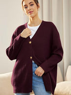 Cardigan Relaxé à Col V avec Boutons pour Femme | Idéal pour le Quotidien et la Superposition