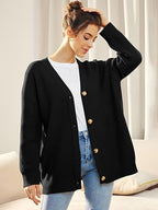Cardigan Relaxé à Col V avec Boutons pour Femme | Idéal pour le Quotidien et la Superposition