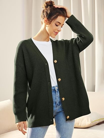 Cardigan Relaxé à Col V avec Boutons pour Femme | Idéal pour le Quotidien et la Superposition
