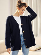 Cardigan Relaxé à Col V avec Boutons pour Femme | Idéal pour le Quotidien et la Superposition