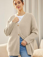 Cardigan Relaxé à Col V avec Boutons pour Femme | Idéal pour le Quotidien et la Superposition