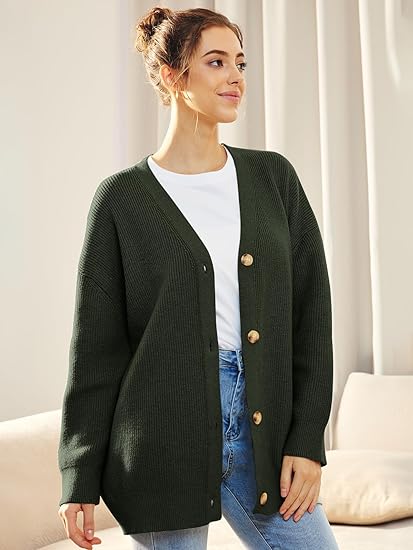 Cardigan Relaxé à Col V avec Boutons pour Femme | Idéal pour le Quotidien et la Superposition