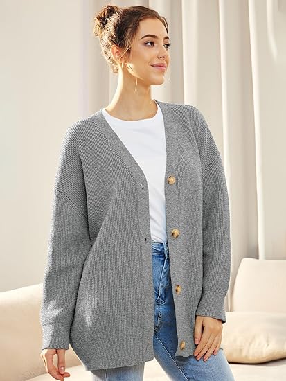 Cardigan Relaxé à Col V avec Boutons pour Femme | Idéal pour le Quotidien et la Superposition
