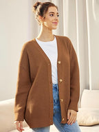 Cardigan Relaxé à Col V avec Boutons pour Femme | Idéal pour le Quotidien et la Superposition