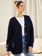 Cardigan Relaxé à Col V avec Boutons pour Femme | Idéal pour le Quotidien et la Superposition
