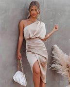 Robe De Soirée Courte avec Coupe Ajustée Et Col Rond pour Femmes | Idéale pour Les Occasions Spéciales