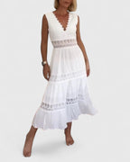 Robe Midi Sans Manches avec Encolure en V et Détails en Dentelle pour Femme | Idéale pour Événements et Occasions Spéciales