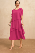 Robe Midi à Lignes Superposées avec Manches Courtes pour Femme | Idéale pour Événements et Occasions Estivales