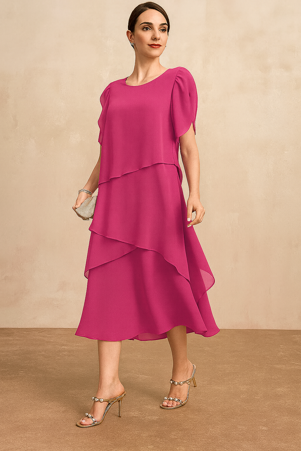 Robe Midi à Lignes Superposées avec Manches Courtes pour Femme | Idéale pour Événements et Occasions Estivales