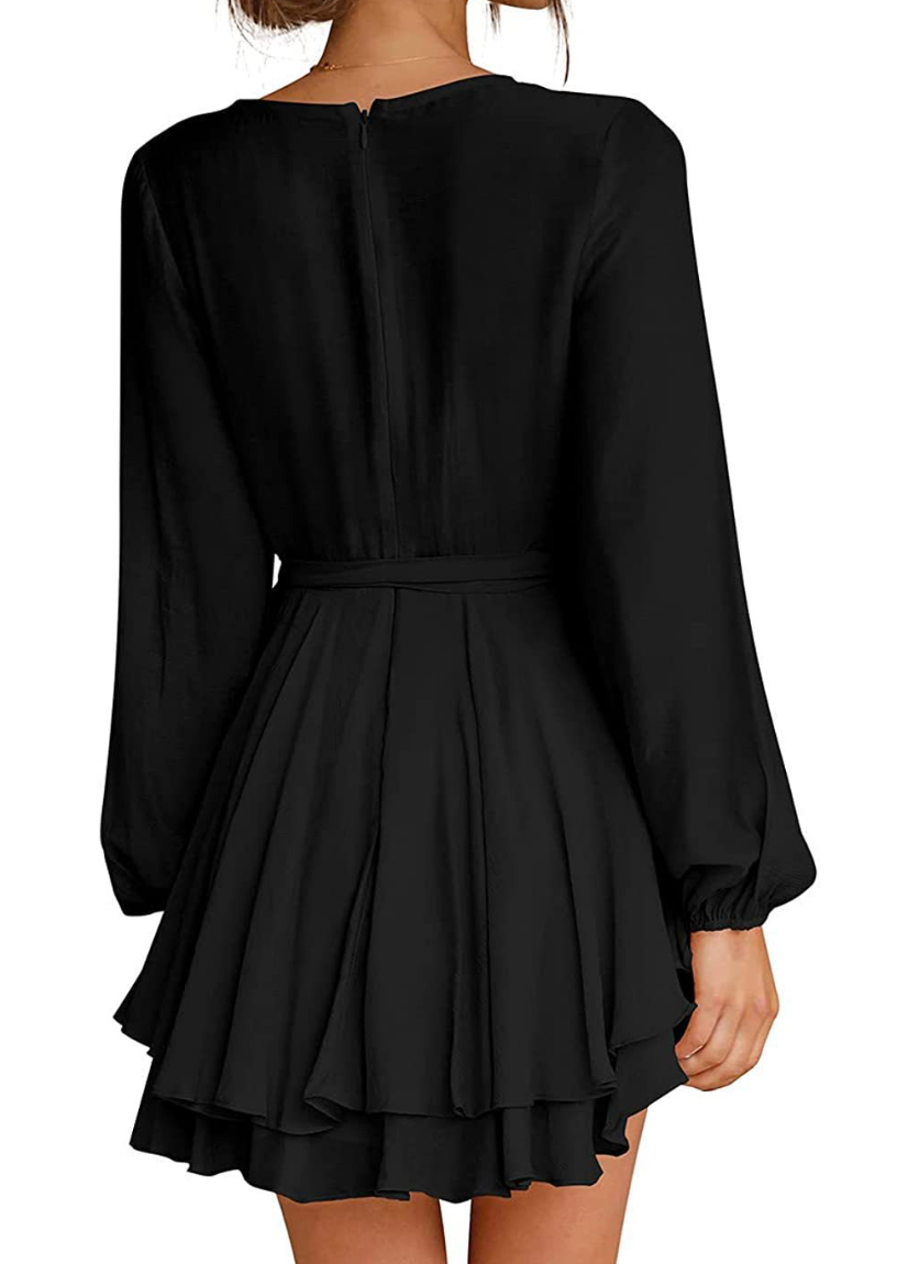 Robe Avec Encolure En V Et Manches Lanterne Pour Femme | Idéale Pour Les Occasions Formelles Et Décontractées