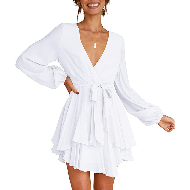 Robe Avec Encolure En V Et Manches Lanterne Pour Femme | Idéale Pour Les Occasions Formelles Et Décontractées