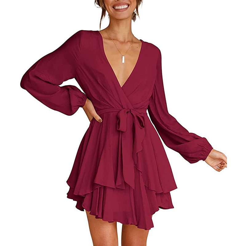 Robe Avec Encolure En V Et Manches Lanterne Pour Femme | Idéale Pour Les Occasions Formelles Et Décontractées