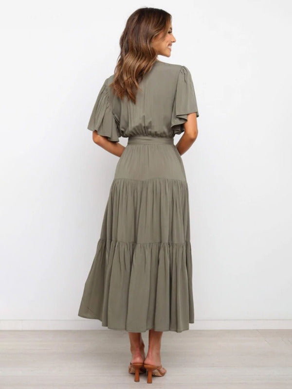 Robe Midi avec Jupe à Étages et Ceinture à Nouer pour Femme | Idéale pour le Quotidien et les Événements