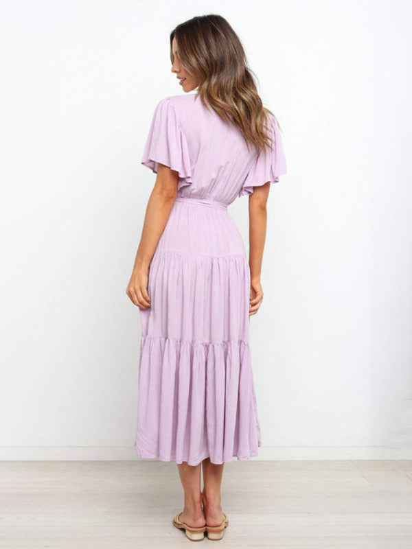 Robe Midi avec Jupe à Étages et Ceinture à Nouer pour Femme | Idéale pour le Quotidien et les Événements