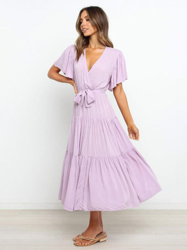 Robe Midi avec Jupe à Étages et Ceinture à Nouer pour Femme | Idéale pour le Quotidien et les Événements