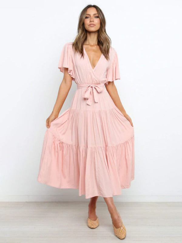 Robe Midi avec Jupe à Étages et Ceinture à Nouer pour Femme | Idéale pour le Quotidien et les Événements