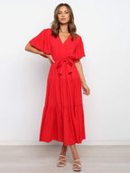 Robe Midi avec Jupe à Étages et Ceinture à Nouer pour Femme | Idéale pour le Quotidien et les Événements