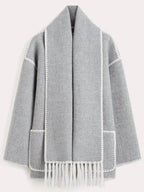 Manteau Long avec Écharpe à Franges pour Femme | Idéal pour l’Automne et l’Hiver