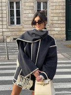 Manteau Long avec Écharpe à Franges pour Femme | Idéal pour l’Automne et l’Hiver