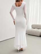 Robe Longue À Volants Avec Col En V Et Manches Longues Pour Femmes | Adaptée Aux Soirées Et Événements