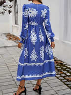 Robe Midi À Imprimé Noir Et Blanc Avec Manches Bouffantes Pour Femme | Idéal Pour Sorties Décontractées