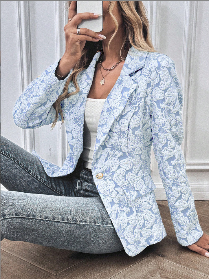 Blazer Slim à Imprimé Floral Pastel avec Bouton Doré pour Femmes | Ideal for Mi-Saison et Usage Quotidien