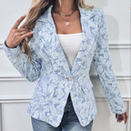 Blazer Slim à Imprimé Floral Pastel avec Bouton Doré pour Femmes | Ideal for Mi-Saison et Usage Quotidien