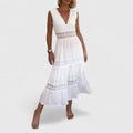 Robe Midi Sans Manches avec Encolure en V et Détails en Dentelle pour Femme | Idéale pour Événements et Occasions Spéciales